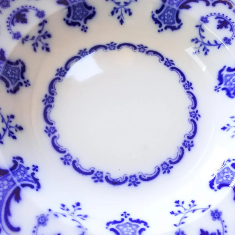 Antique c. 1890 W. H. Grindley Alton Flow Blue & White Porcelain Soup Bowl